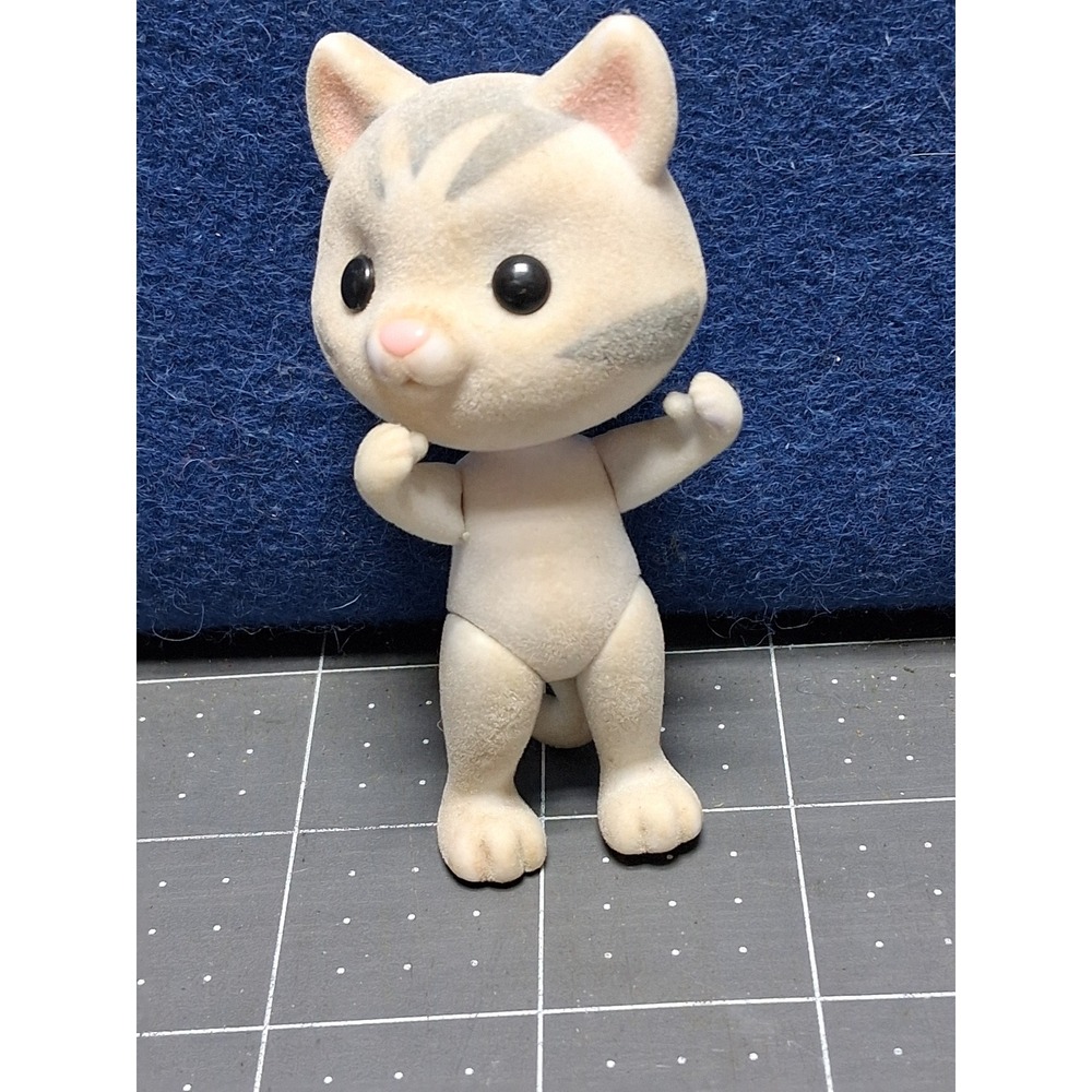 Spin Master Flocked Cat Figure Cream‎ Grey Tabby Posable 2021 Toy